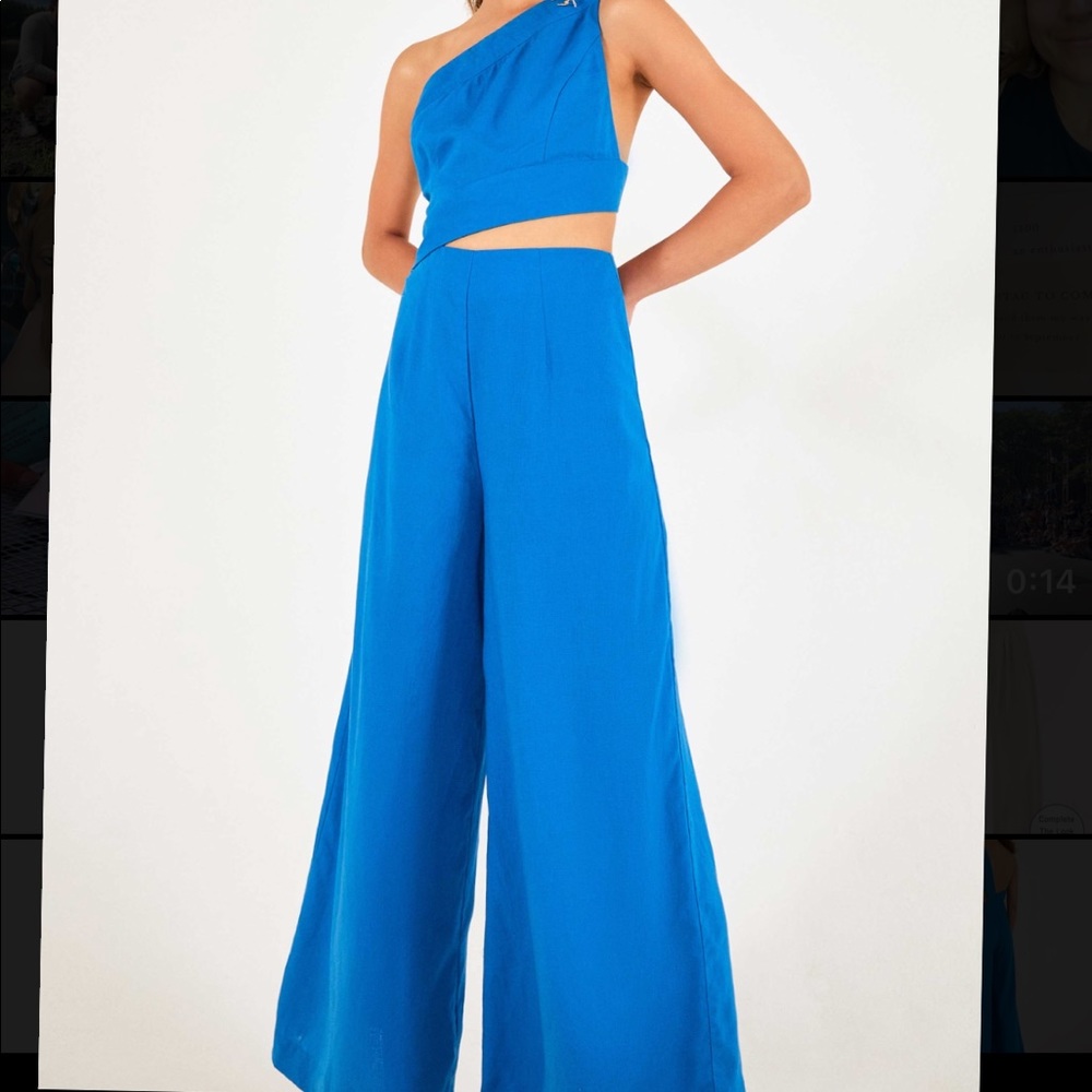 FARM Rio Blue One Shoulder Jumpsuit - MEDIUM